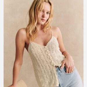 Sezane Cream Knit Button-Up Tank Top